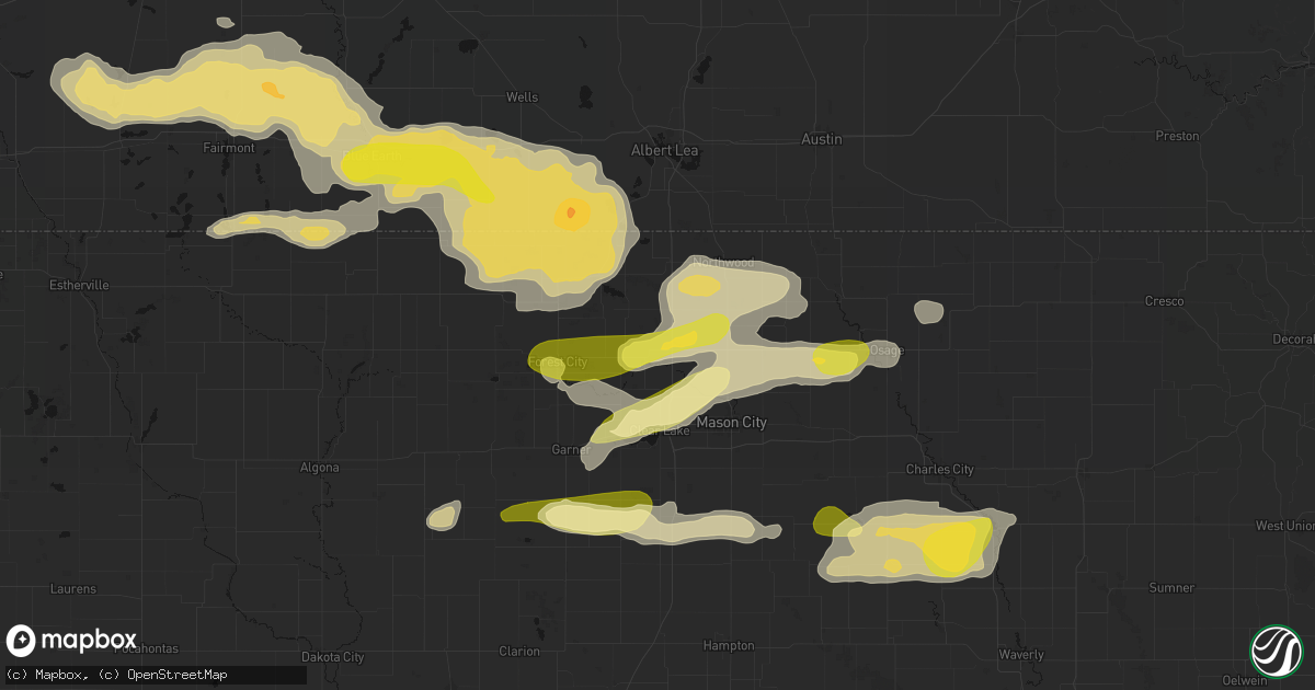 Hail map in Hanlontown, IA on August 7, 2026