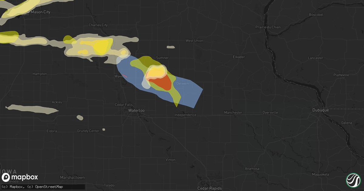 Hail map in Hazleton, IA on August 7, 2026
