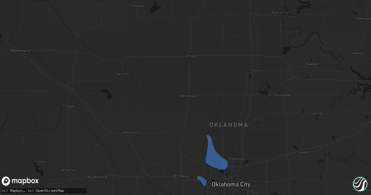 Hail map in Hennessey, OK on August 7, 2026
