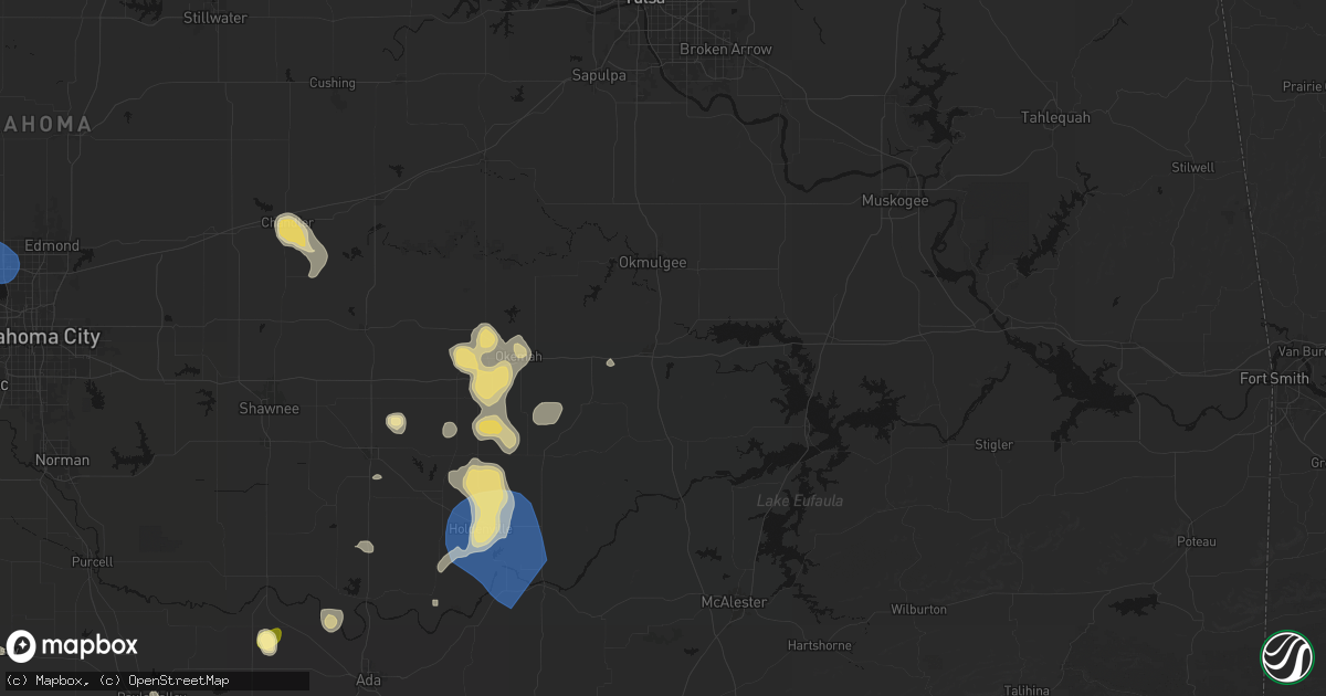 Hail map in Henryetta, OK on August 7, 2026