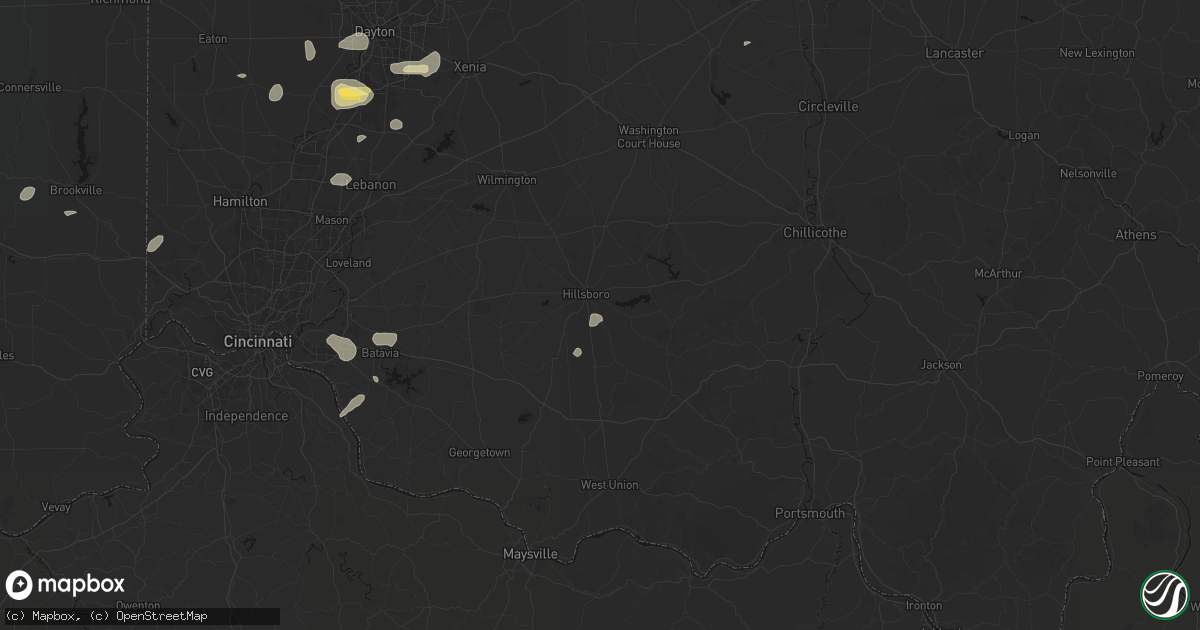 Hail map in Hillsboro, OH on August 7, 2026