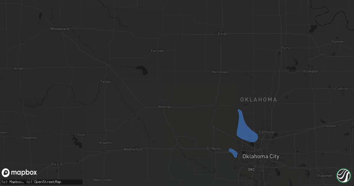 Hail map in Hitchcock, OK on August 7, 2026
