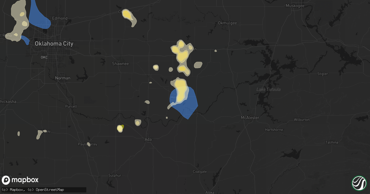 Hail map in Holdenville, OK on August 7, 2026
