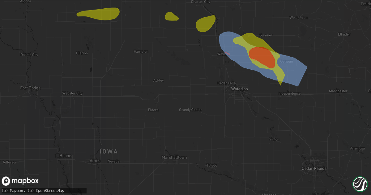 Hail map in Holland, IA on August 7, 2026
