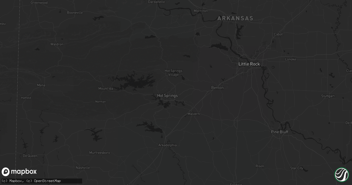 Hail map in Hot Springs National Park, AR on August 7, 2026