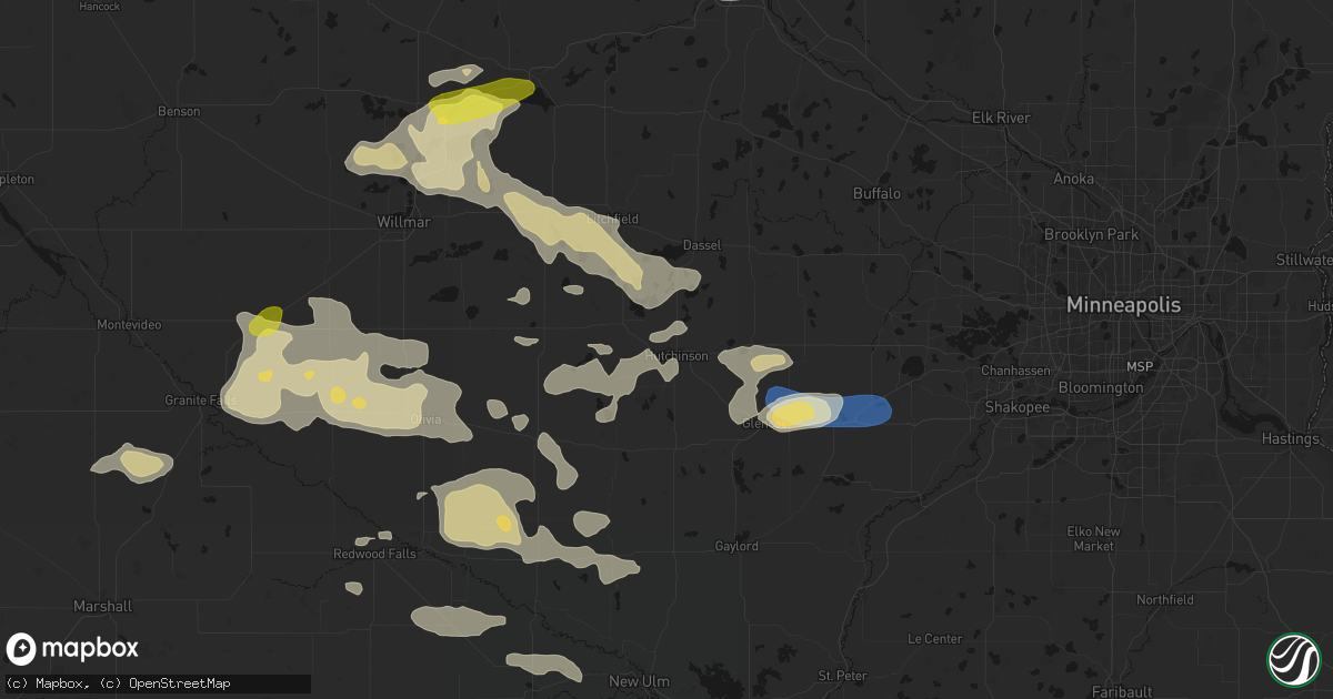 Hail map in Hutchinson, MN on August 7, 2026