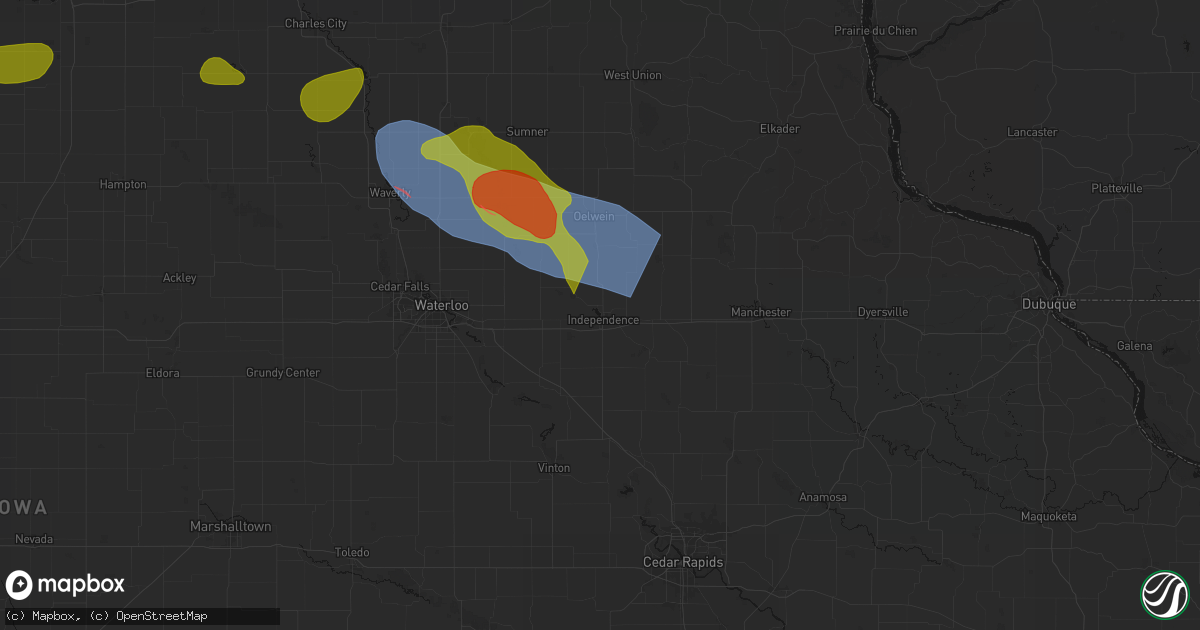 Hail map in Independence, IA on August 7, 2026