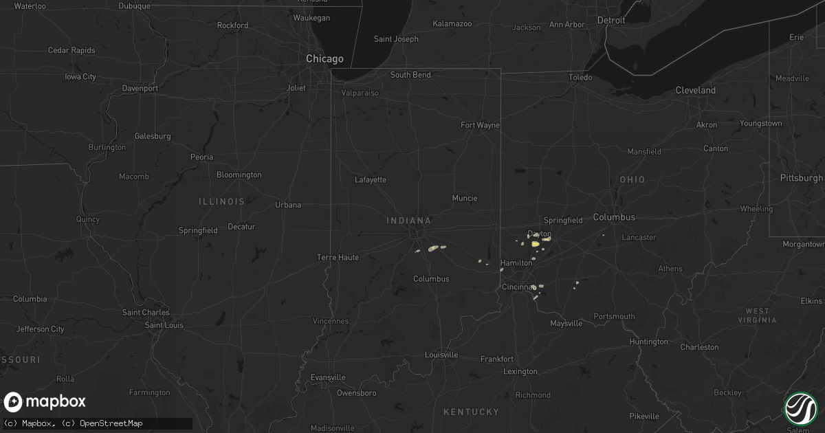 Hail map in Indiana on August 7, 2026