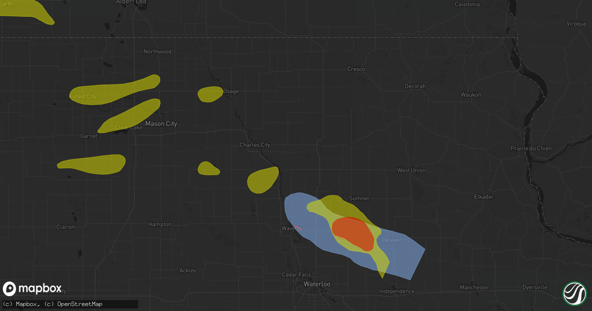 Hail map in Ionia, IA on August 7, 2026