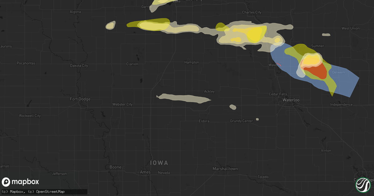 Hail map in Iowa Falls, IA on August 7, 2026