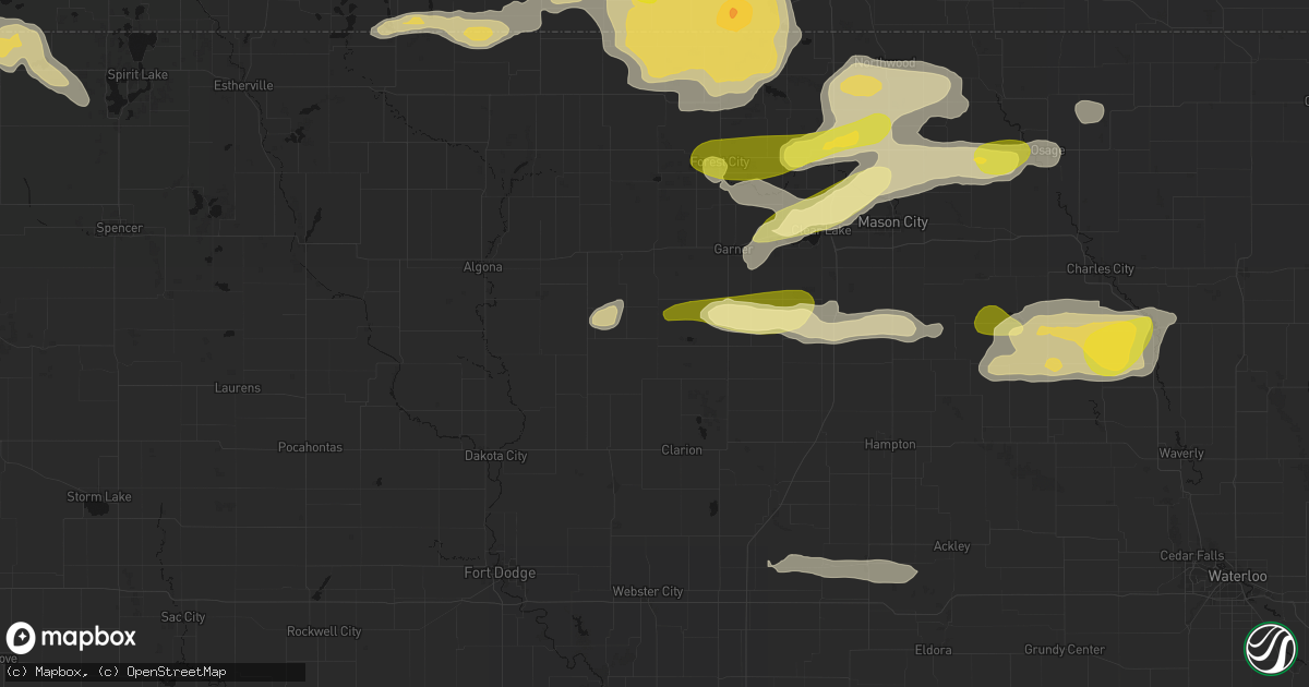 Hail map in Kanawha, IA on August 7, 2026