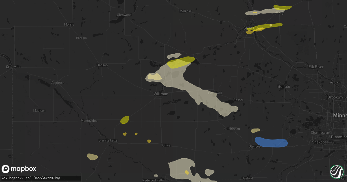 Hail map in Kandiyohi, MN on August 7, 2026