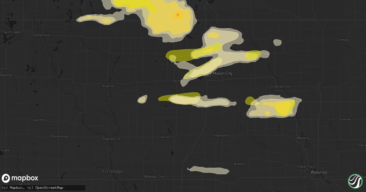 Hail map in Klemme, IA on August 7, 2026