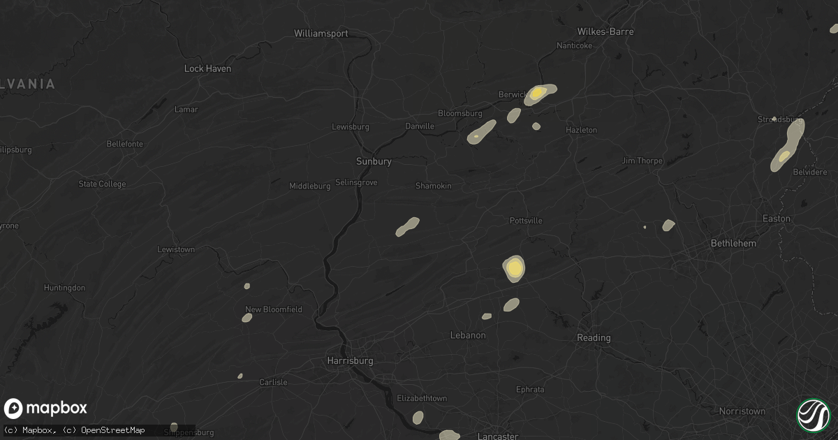 Hail map in Klingerstown, PA on August 7, 2026