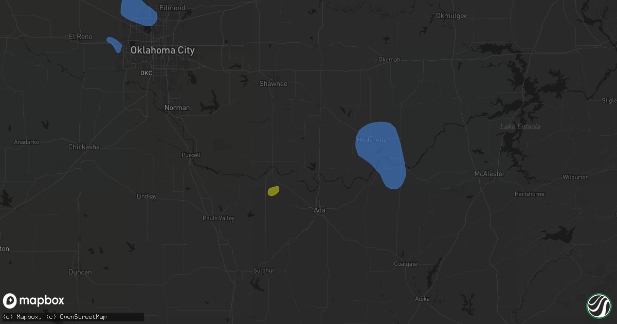 Hail map in Konawa, OK on August 7, 2026