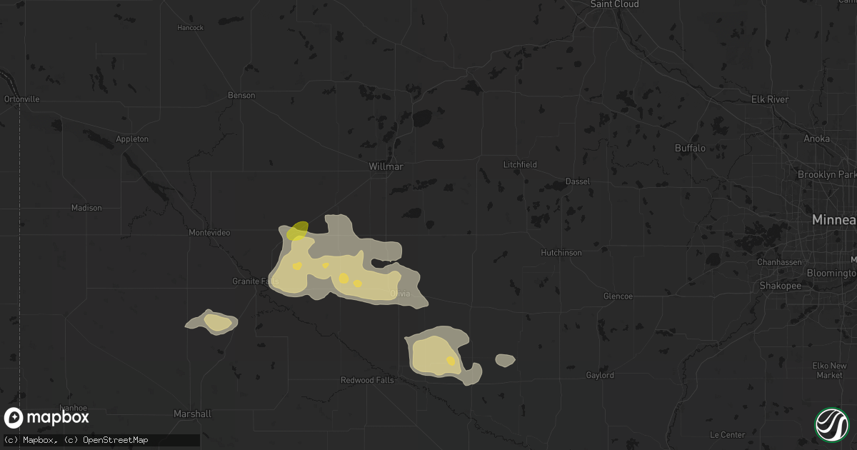 Hail map in Lake Lillian, MN on August 7, 2026