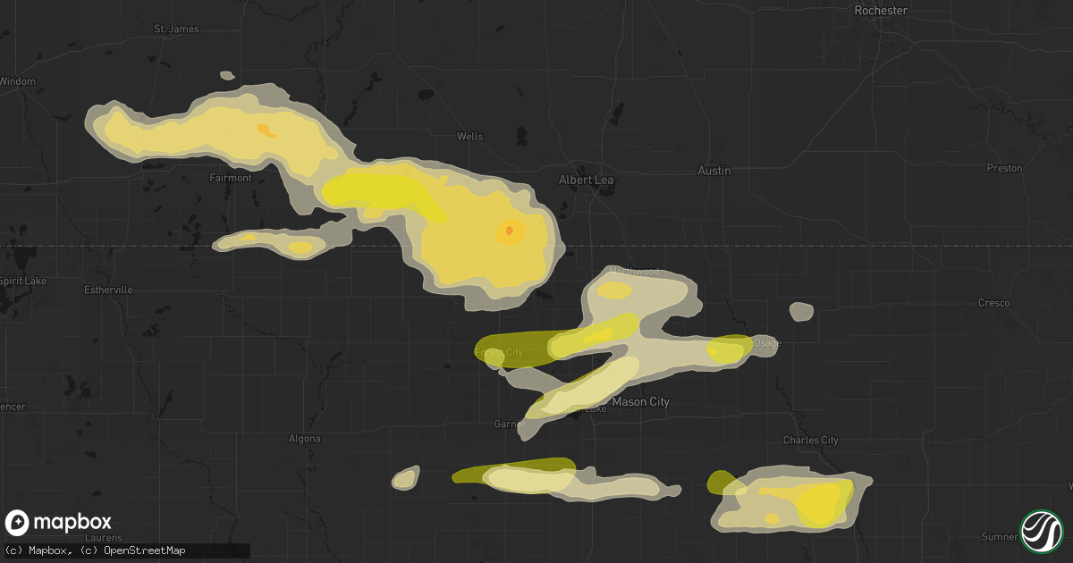 Hail map in Lake Mills, IA on August 7, 2026