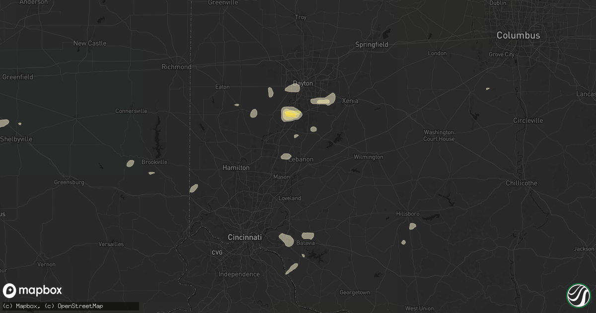 Hail map in Lebanon, OH on August 7, 2026