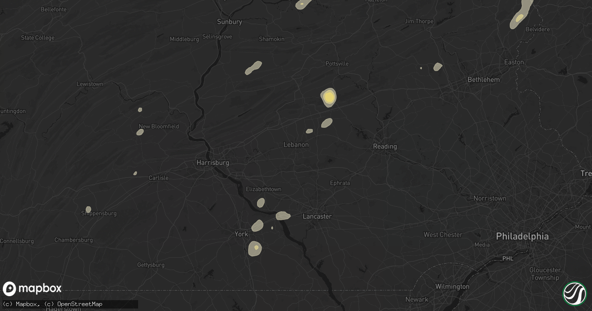 Hail map in Lebanon, PA on August 7, 2026