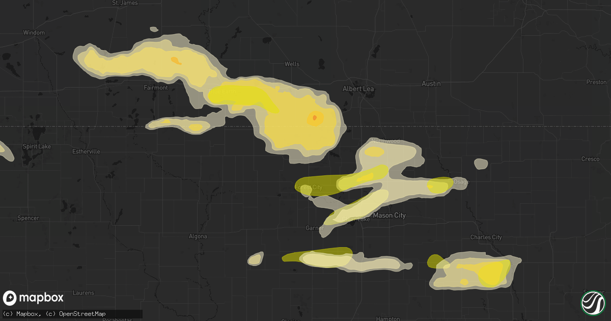 Hail map in Leland, IA on August 7, 2026
