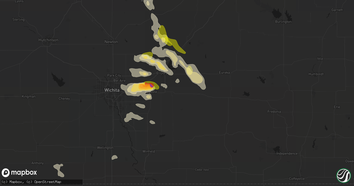 Hail map in Leon, KS on August 7, 2026