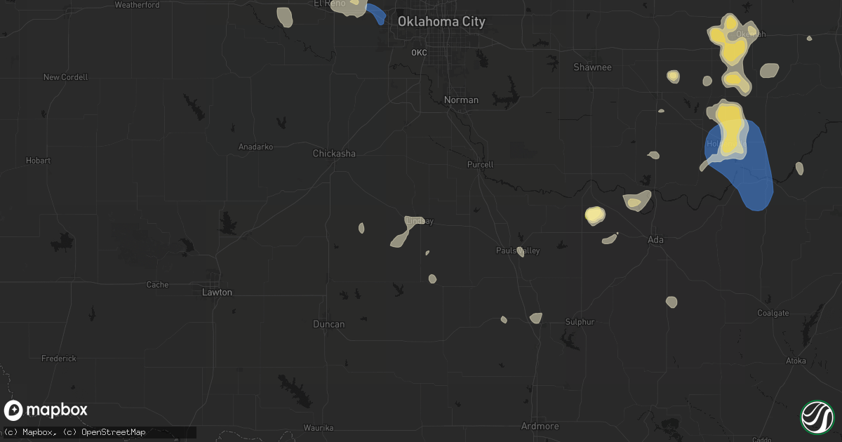 Hail map in Lindsay, OK on August 7, 2026