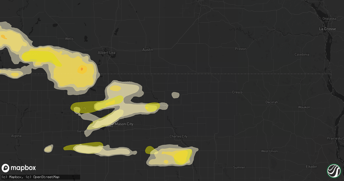 Hail map in Little Cedar, IA on August 7, 2026