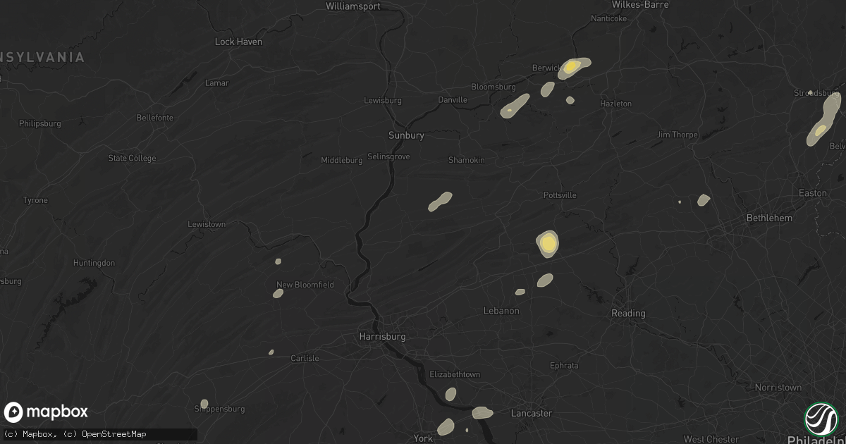 Hail map in Lykens, PA on August 7, 2026