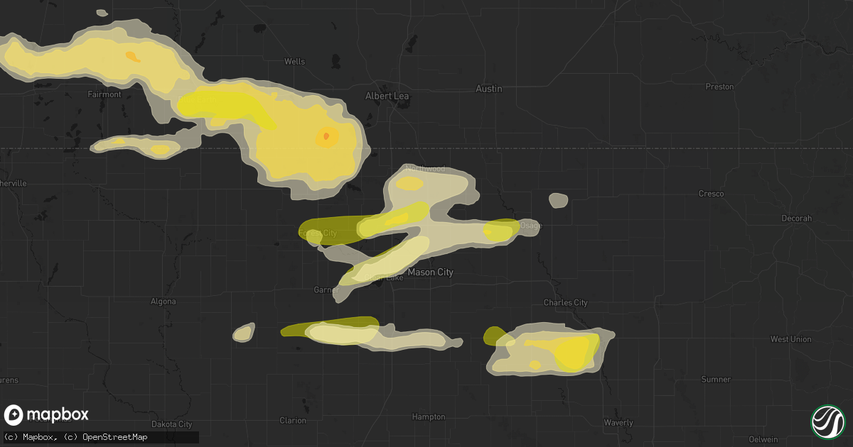 Hail map in Manly, IA on August 7, 2026