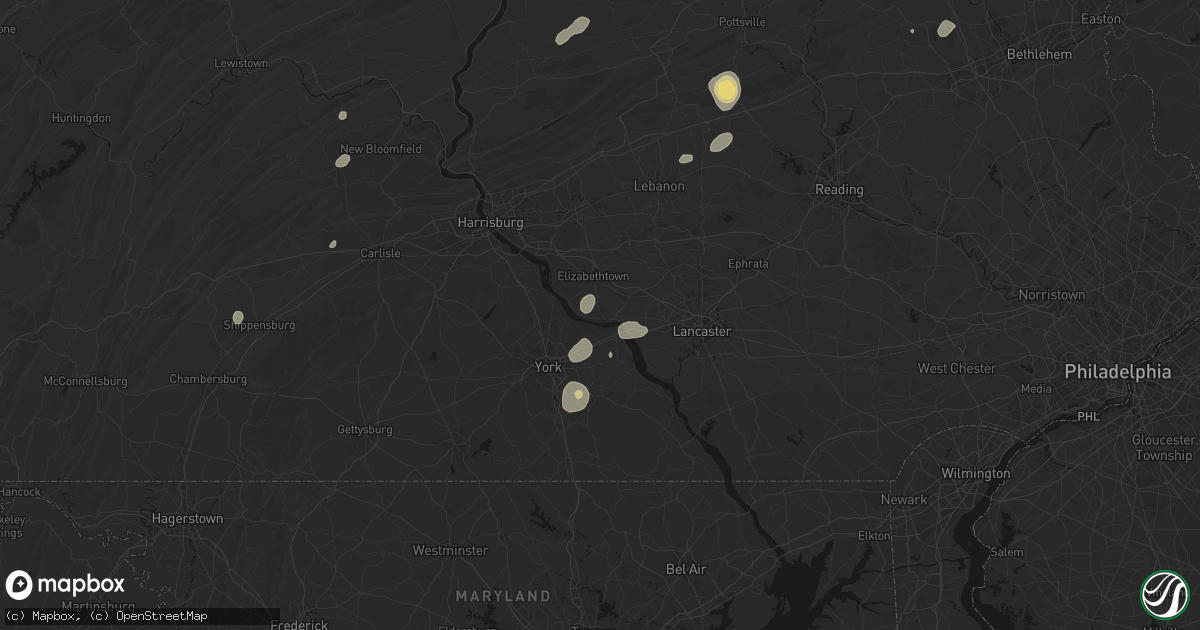 Hail map in Marietta, PA on August 7, 2026