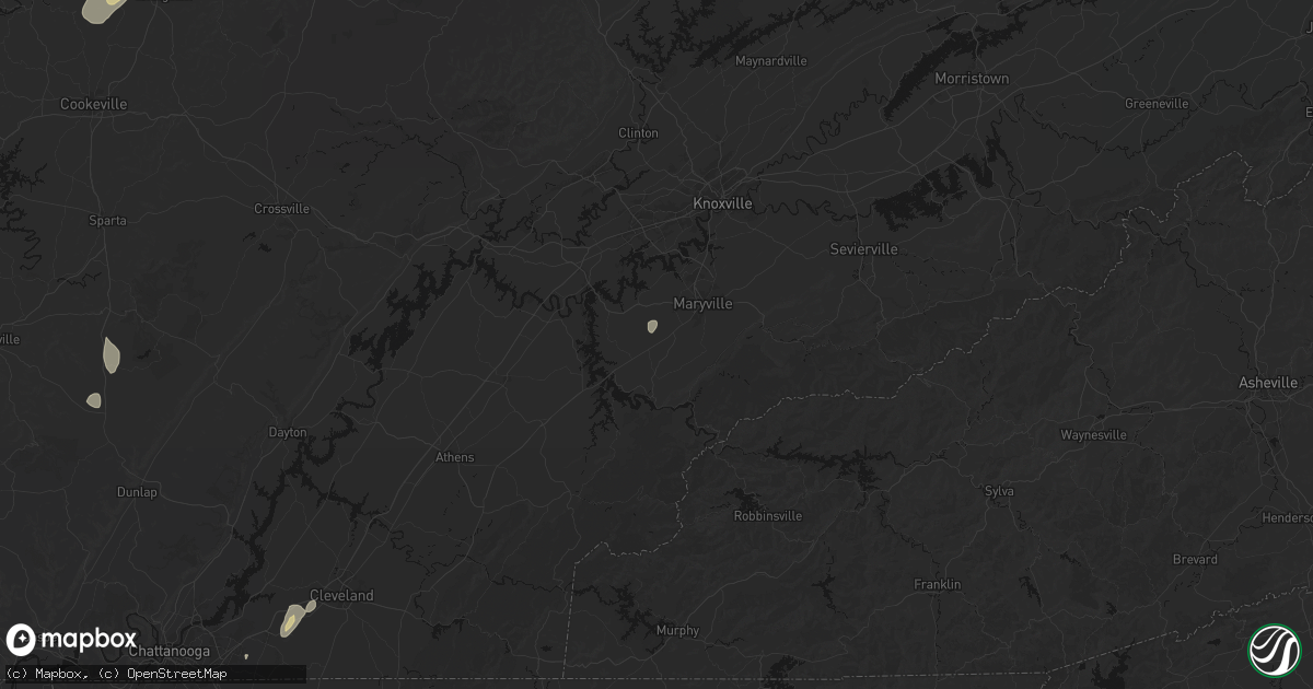 Hail map in Maryville, TN on August 7, 2026