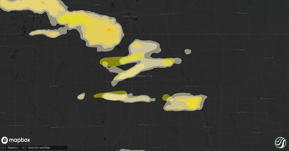 Hail map in Mason City, IA on August 7, 2026