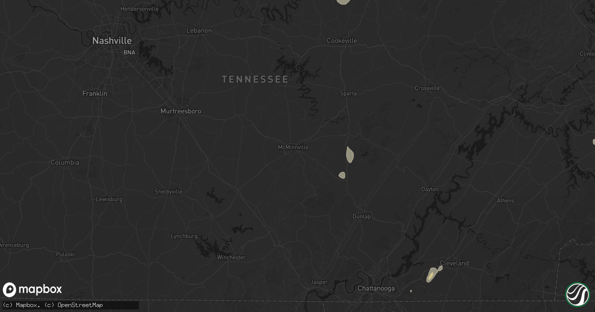 Hail map in Mcminnville, TN on August 7, 2026