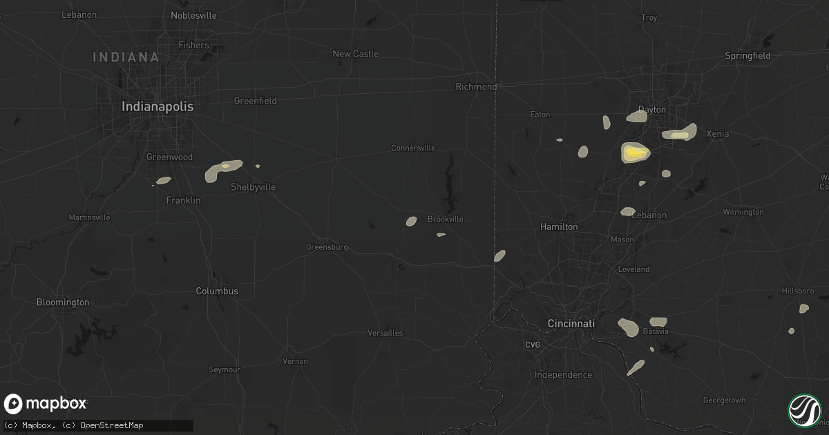 Hail map in Metamora, IN on August 7, 2026