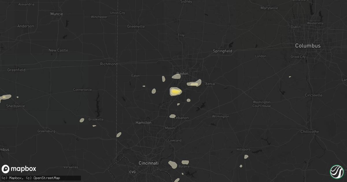 Hail map in Miamisburg, OH on August 7, 2026