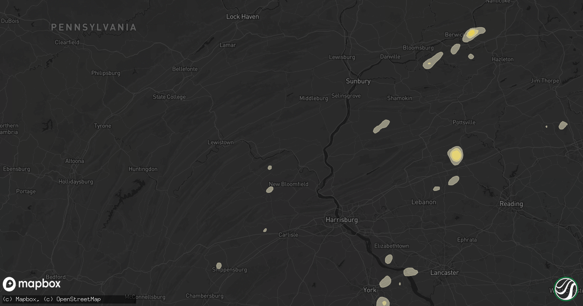 Hail map in Millerstown, PA on August 7, 2026