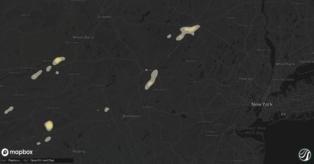 Hail map in Mount Bethel, PA on August 7, 2026