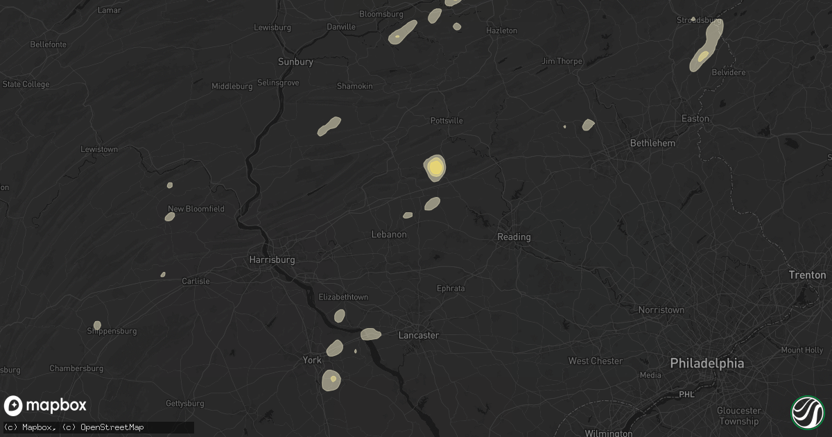 Hail map in Myerstown, PA on August 7, 2026