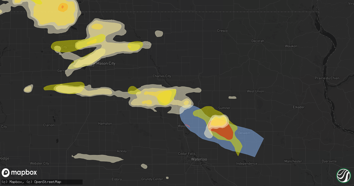 Hail map in Nashua, IA on August 7, 2026
