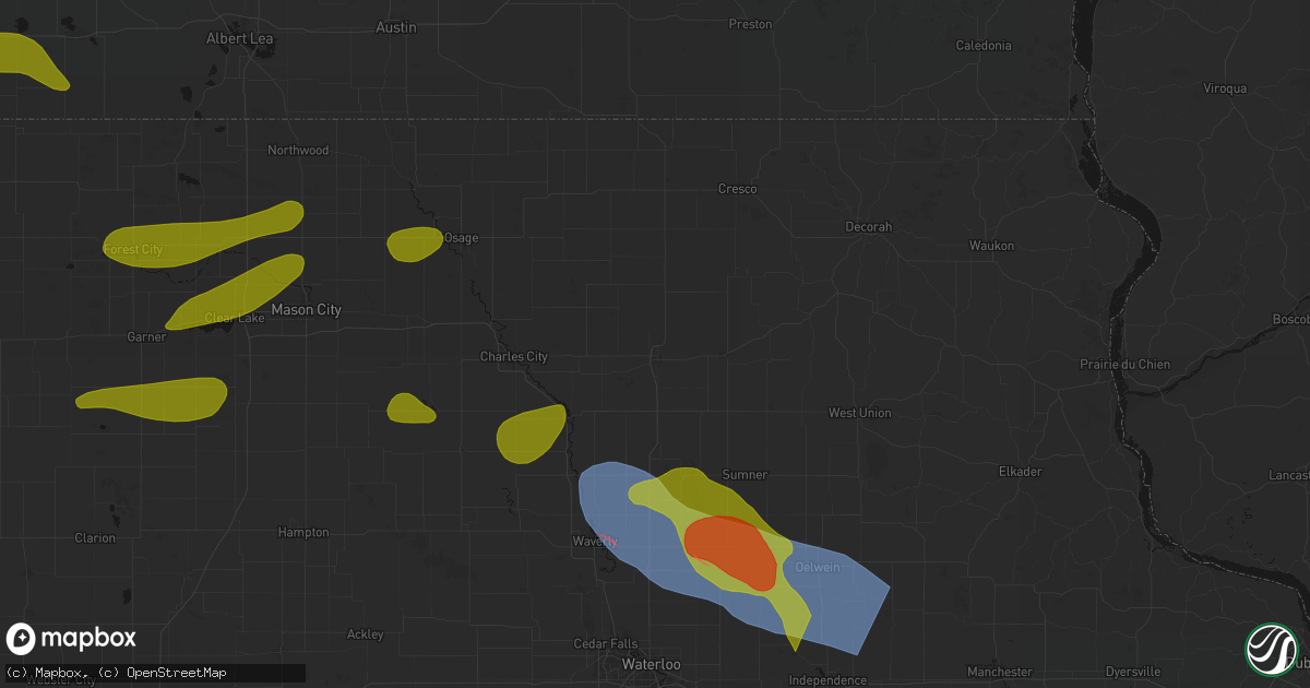 Hail map in New Hampton, IA on August 7, 2026