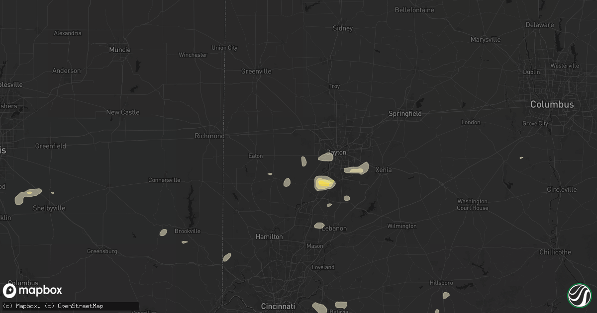 Hail map in New Lebanon, OH on August 7, 2026