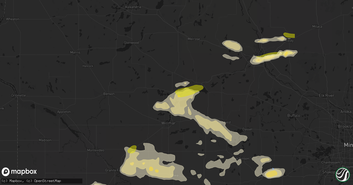 Hail map in New London, MN on August 7, 2026