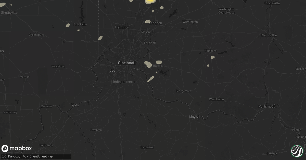 Hail map in New Richmond, OH on August 7, 2026