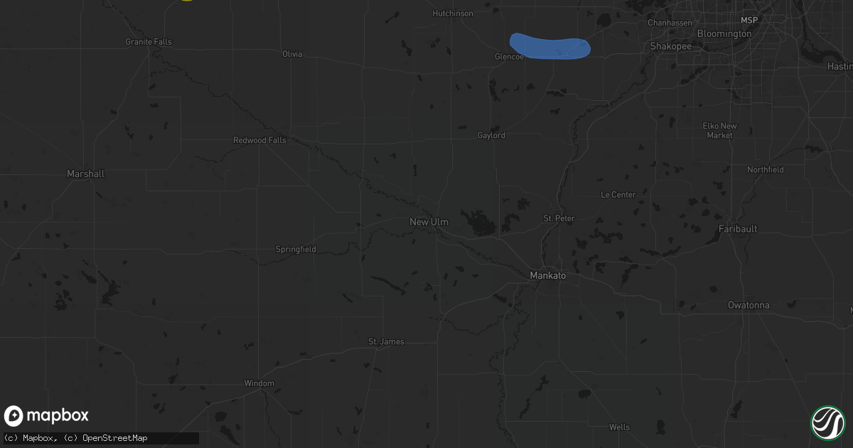Hail map in New Ulm, MN on August 7, 2026