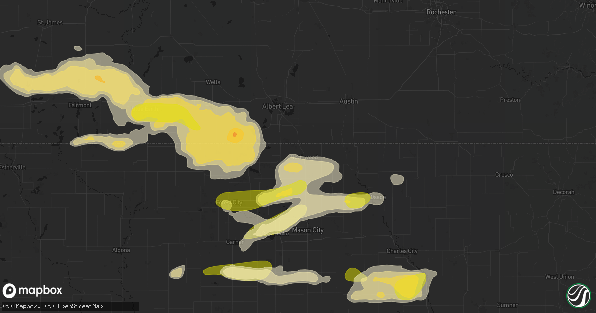 Hail map in Northwood, IA on August 7, 2026