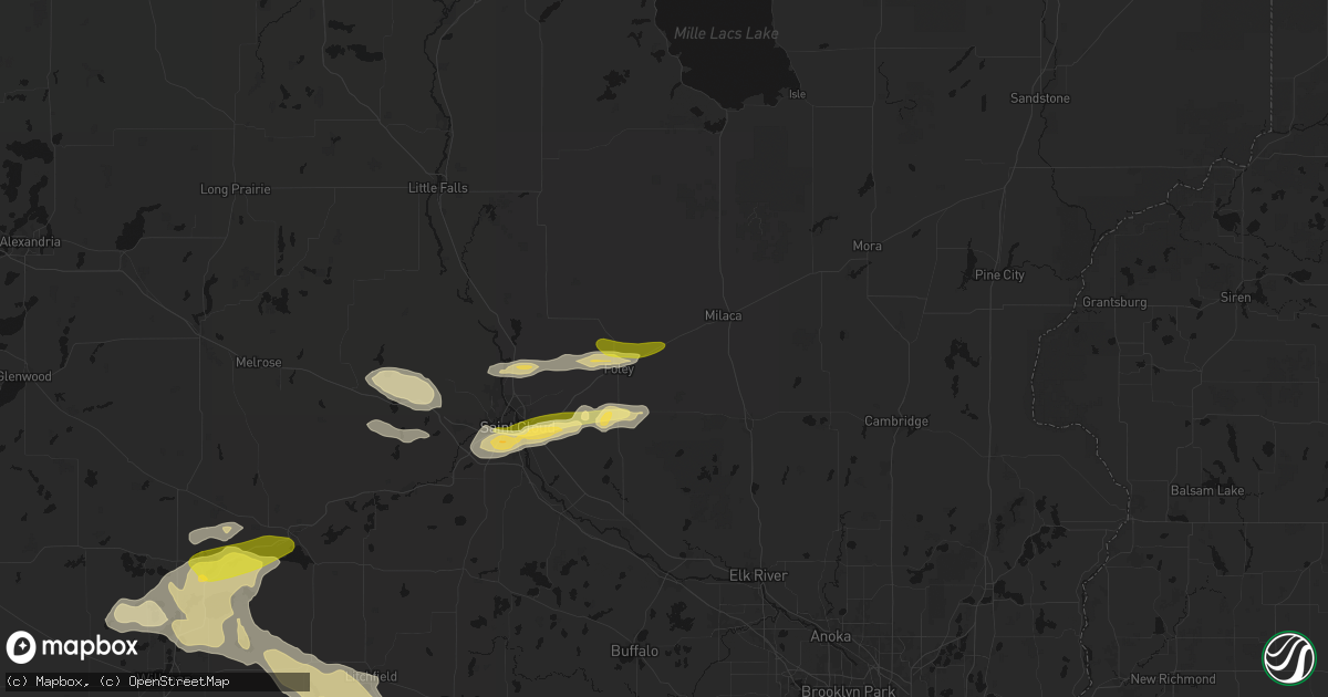 Hail map in Oak Park, MN on August 7, 2026