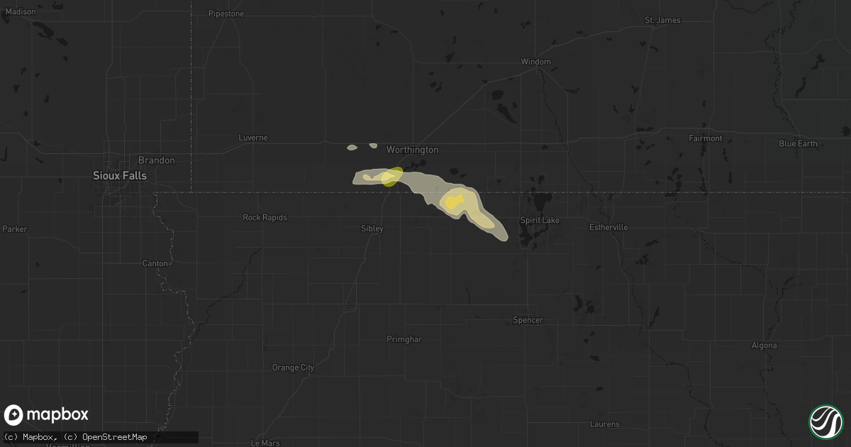 Hail map in Ocheyedan, IA on August 7, 2026
