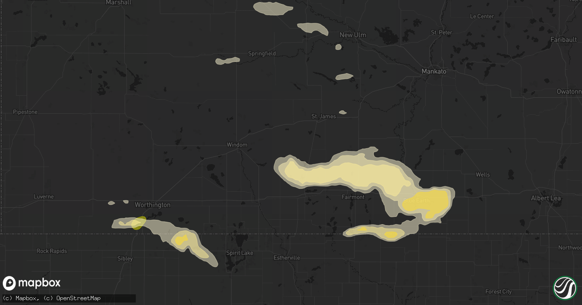 Hail map in Odin, MN on August 7, 2026