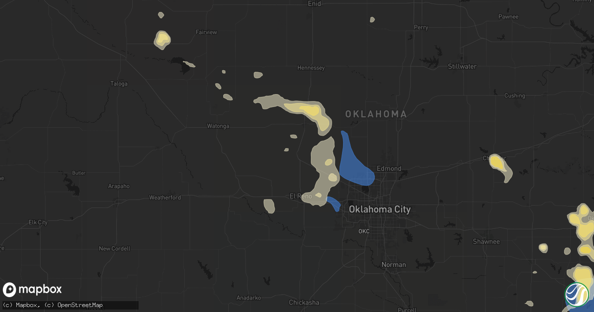 Hail map in Okarche, OK on August 7, 2026