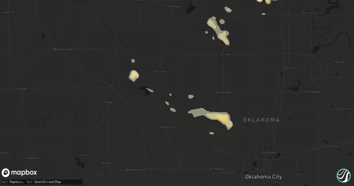 Hail map in Okeene, OK on August 7, 2026